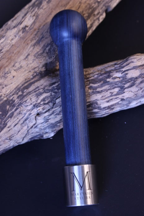 Griff für Wechselsystem mit gedrechselter Kugel aus blauem Designholz